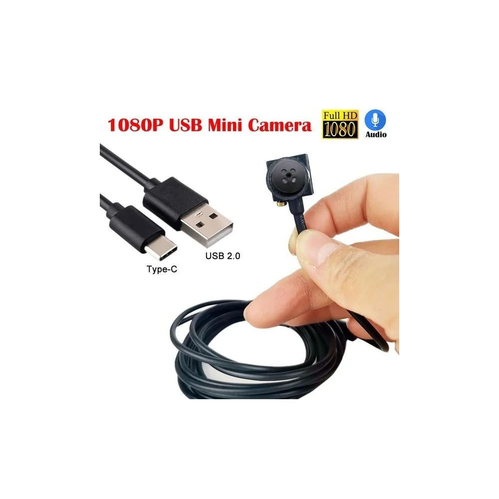 Botón de cámara espía HD 1080P con cable USB y USB C