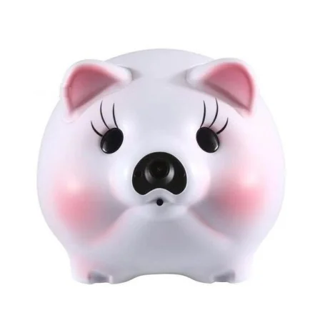 Hucha cerdo con cámara espía Full HD 1080P Wifi y lámpara rosa 